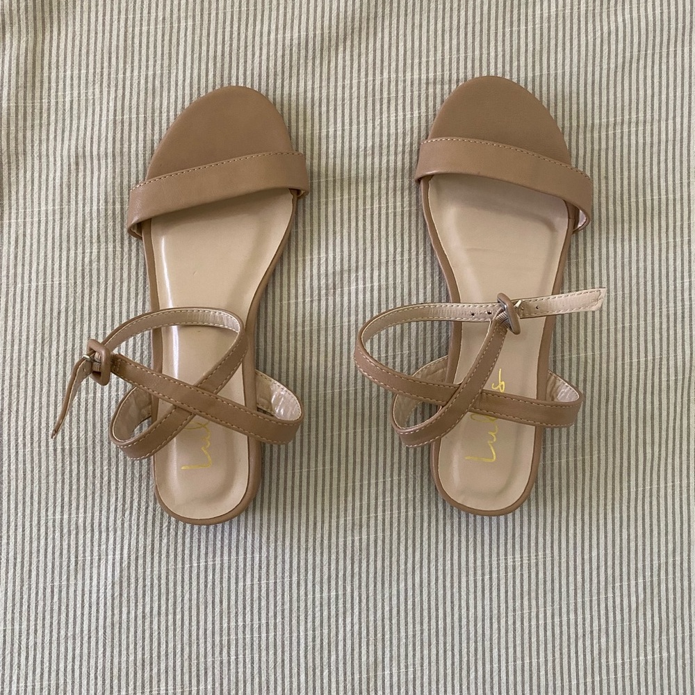 Lulus nude ankle strap low heel sandals
